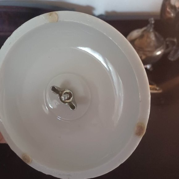 Unusual MCM Vintage StandingTable Mirror, Two Sided, Blue Flowers, Gold Trim - Picture 5 of 6